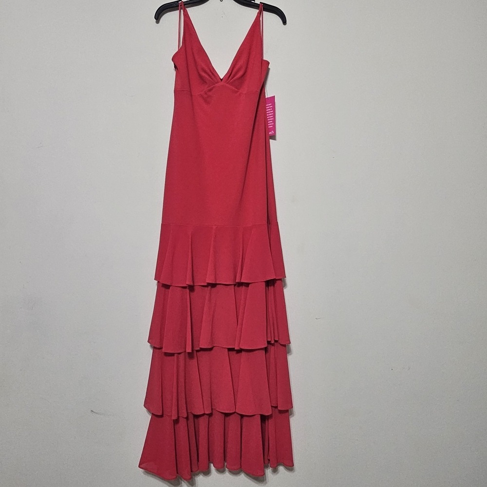 Badgley Mischka Long Maxi Dress Size 4 Fits Small Raspberry‎ V-neck Sleeveless